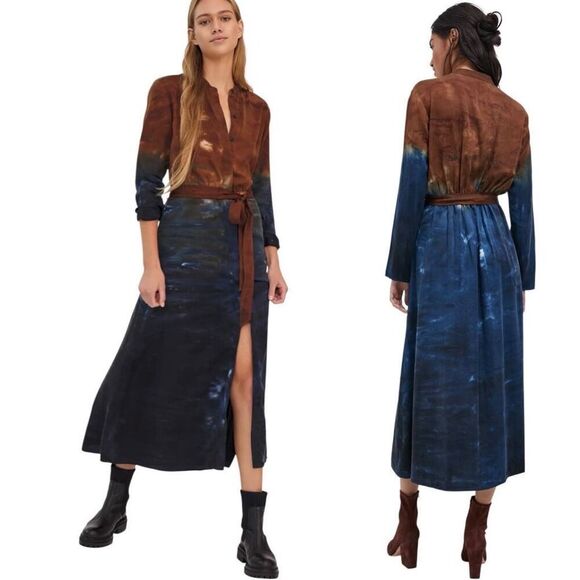 Anthropologie Cloth & Stone Perla Tie-Dye Maxi Shirtdress Belted Western Boho M - Picture 1 of 10